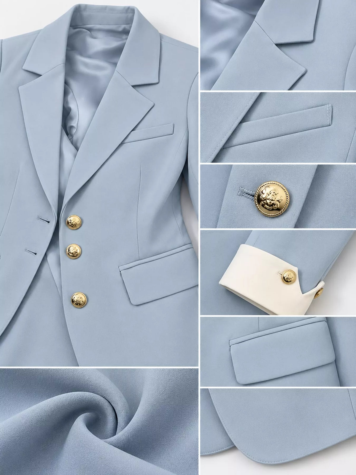 Full Size Single-Breasted Blazer with Gold Button Accents Plus Size - Blue - View 8