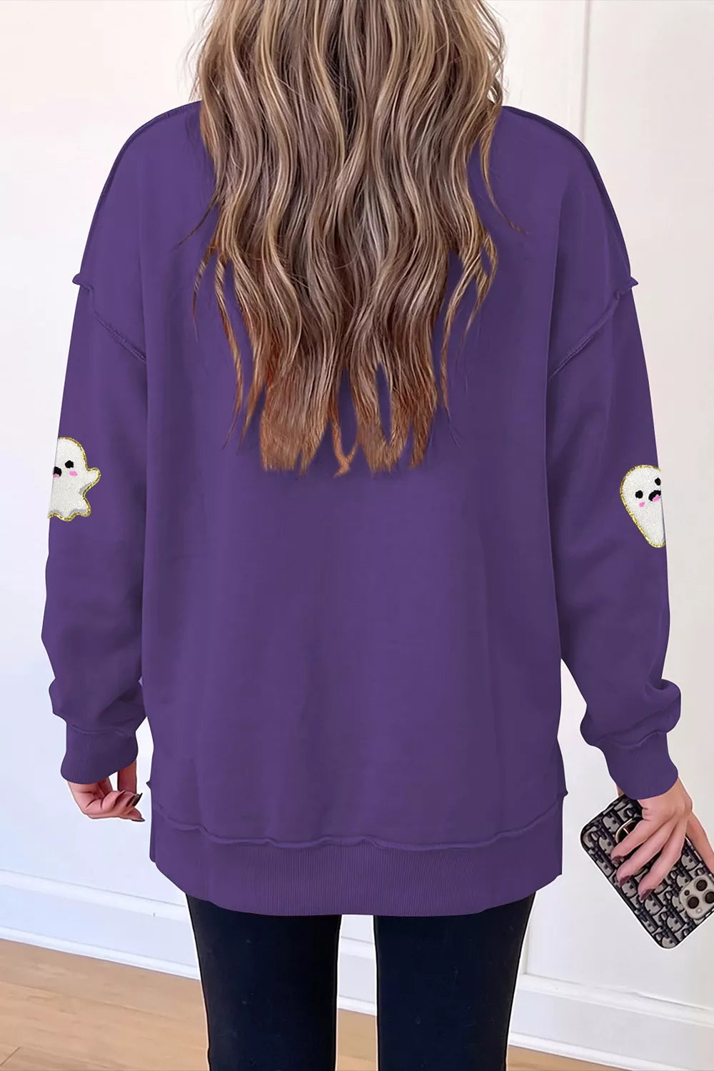 Halloween Ghost Mock Neck Tunic Sweatshirt - Mauve - View 2