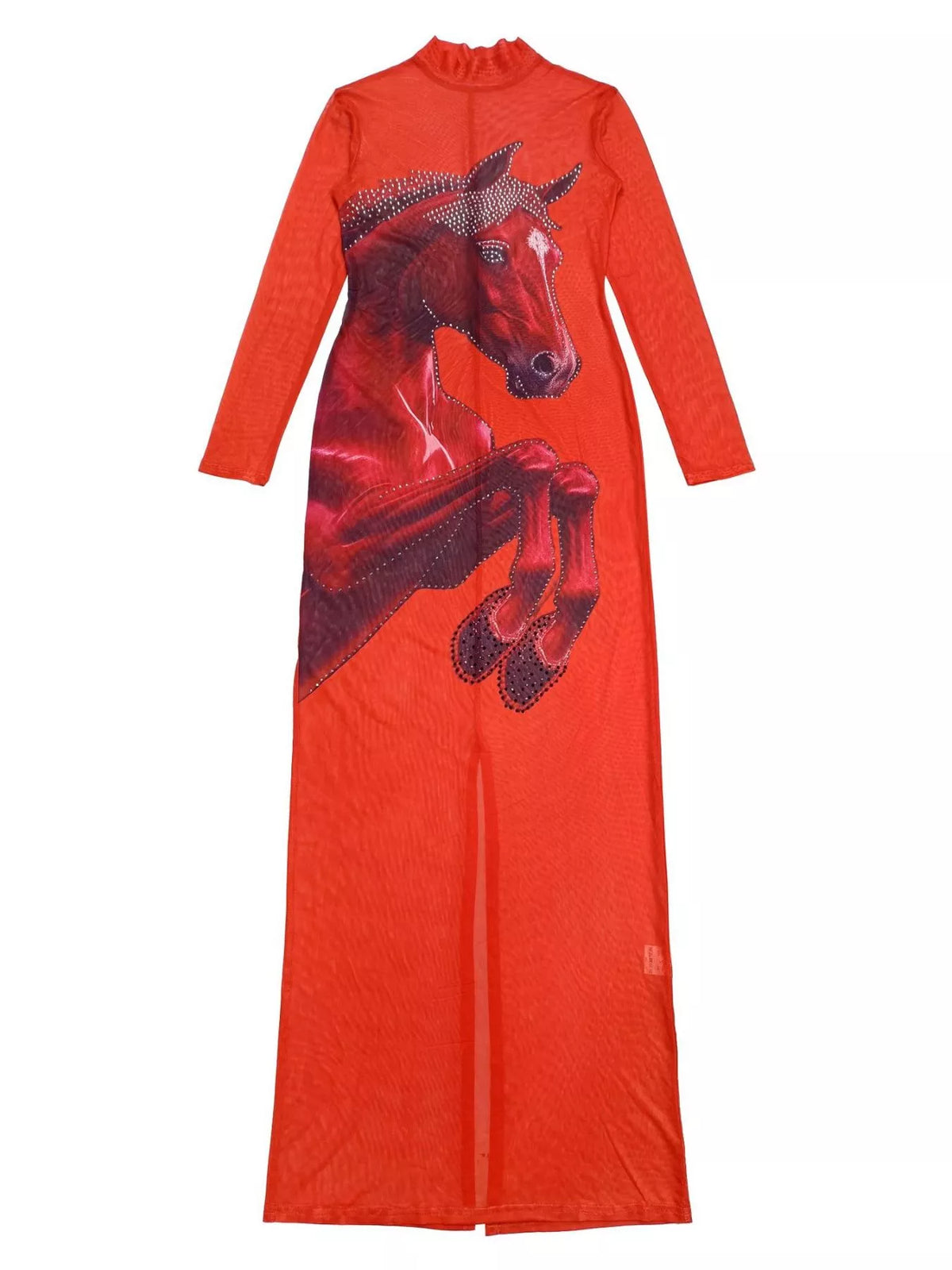 Cami Dress and Rhinestone Horse Mesh Maxi Dress Set - Red - View 13