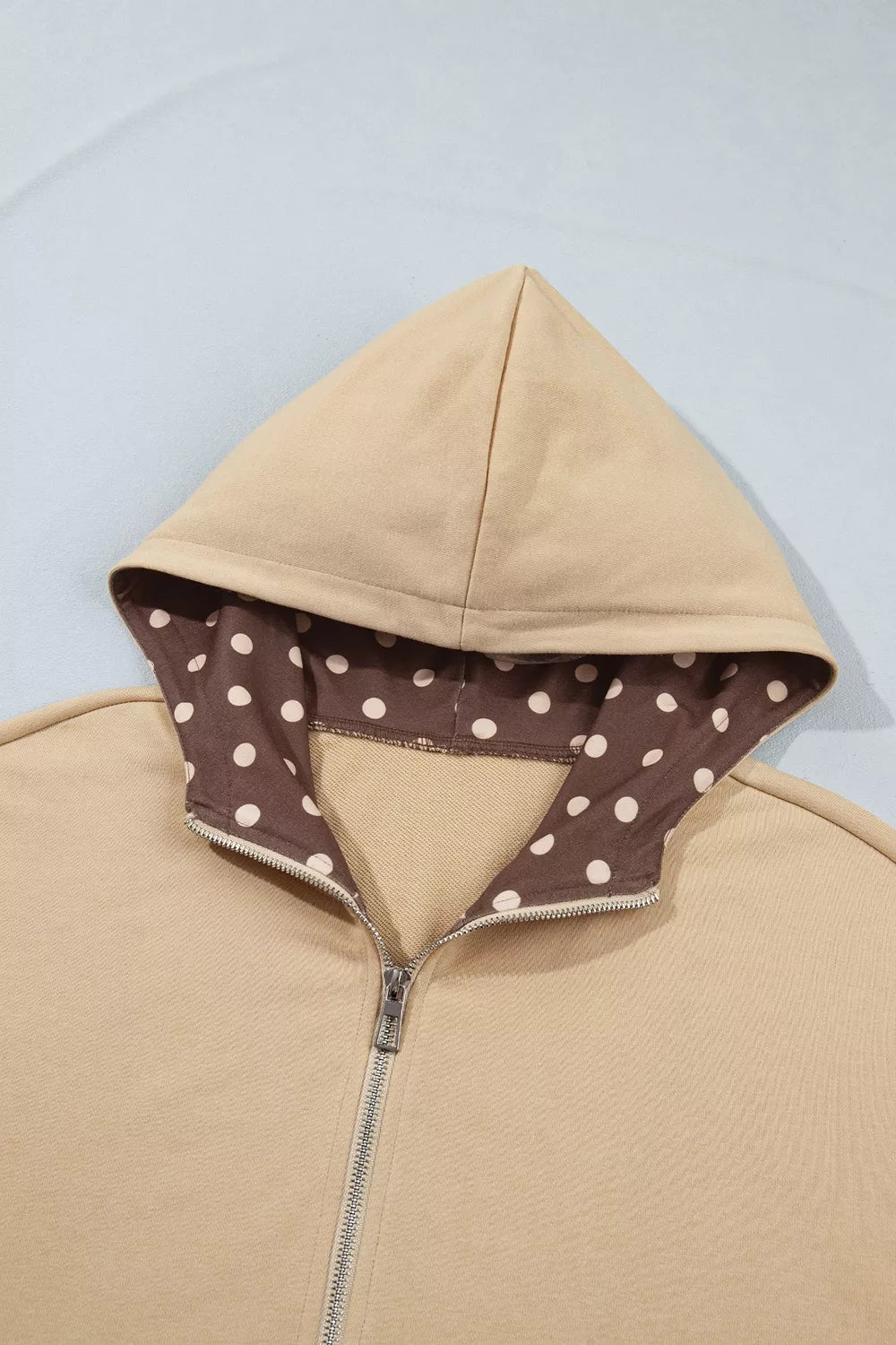 Polka Dot Zip-Up Hoodie - Camel - View 5