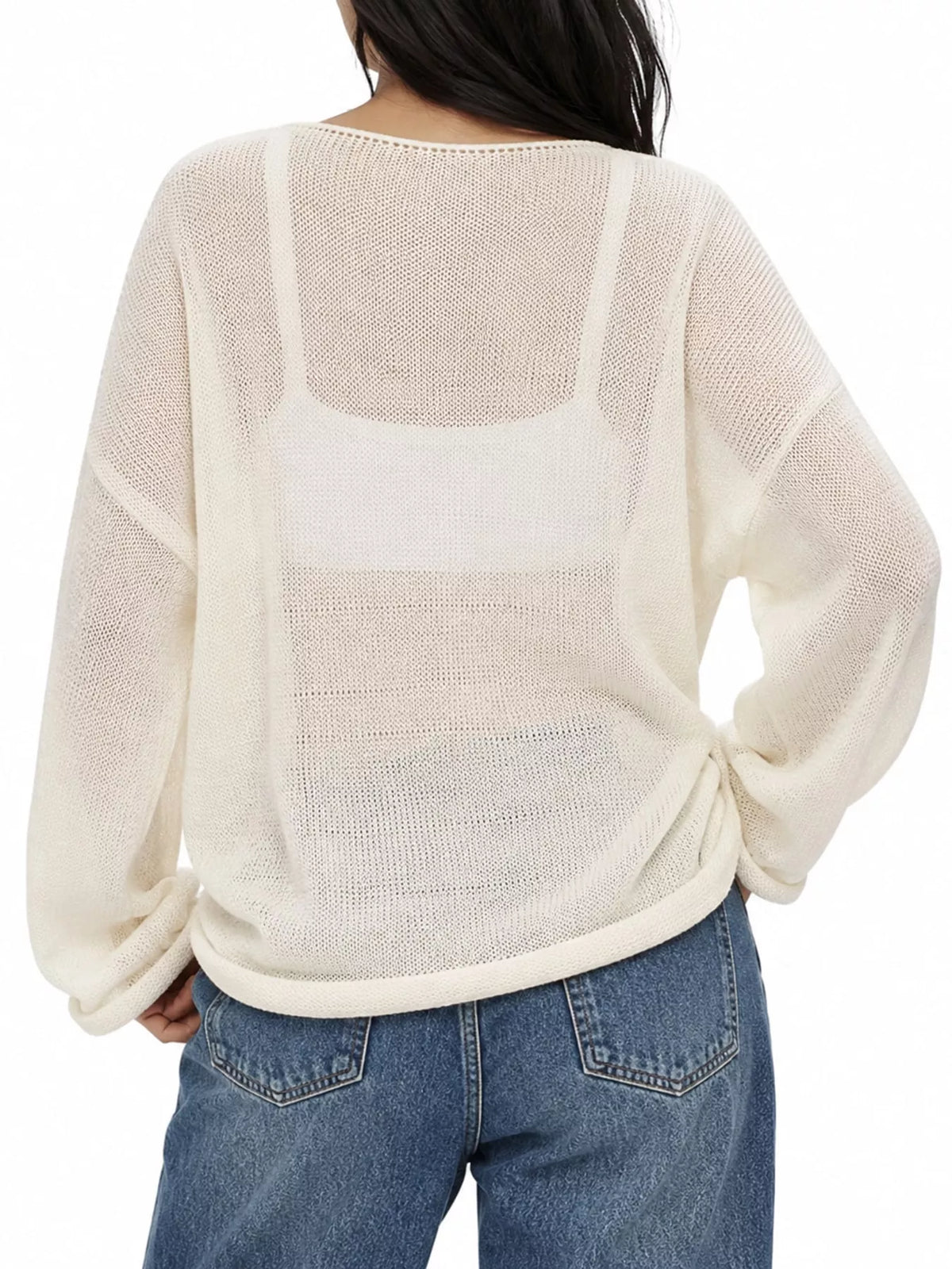 Full Size Sheer Lightweight Knit Top Plus Size - Apricot - View 16