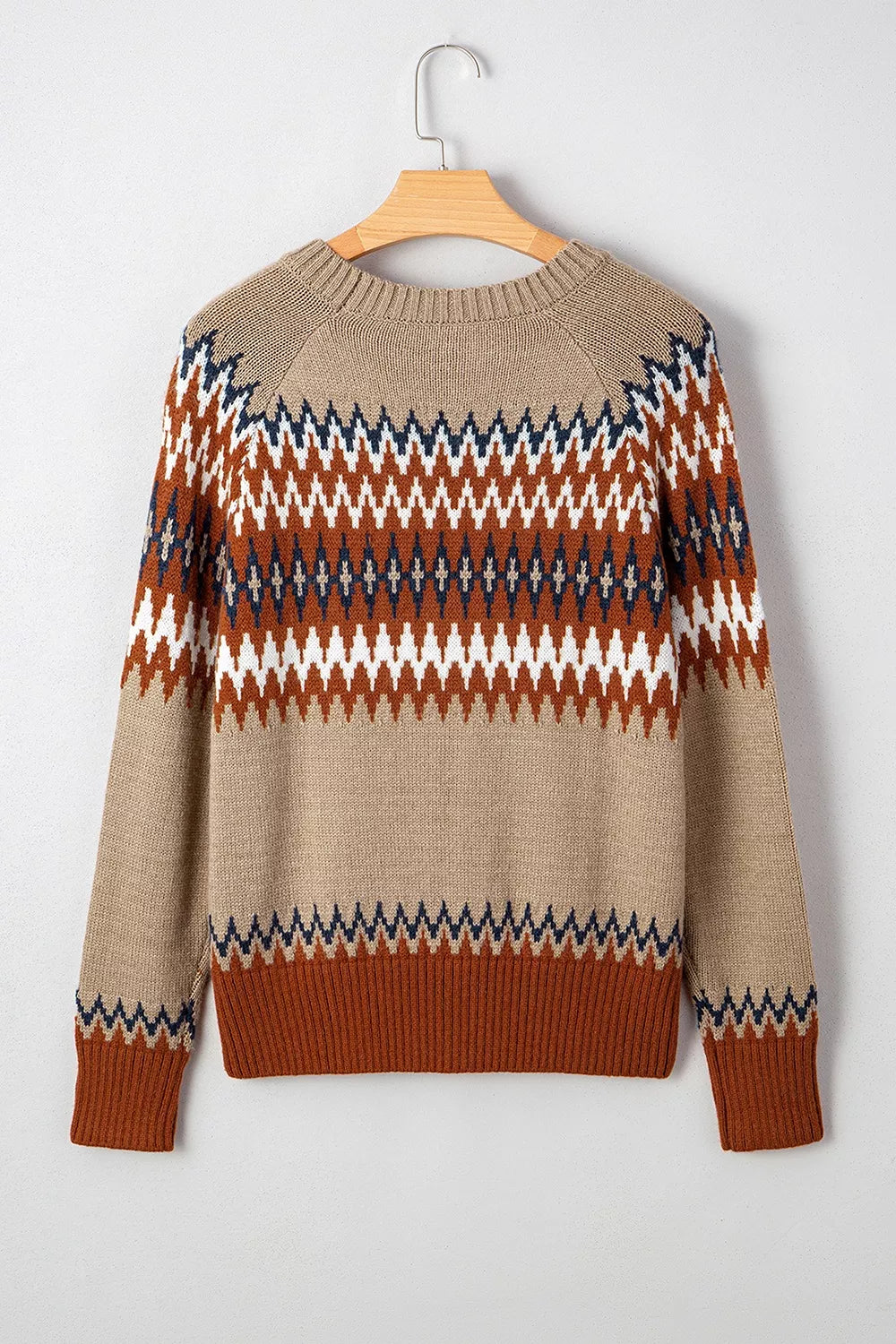 Geometric Pattern Long Sleeve Sweater - Taupe - View 9
