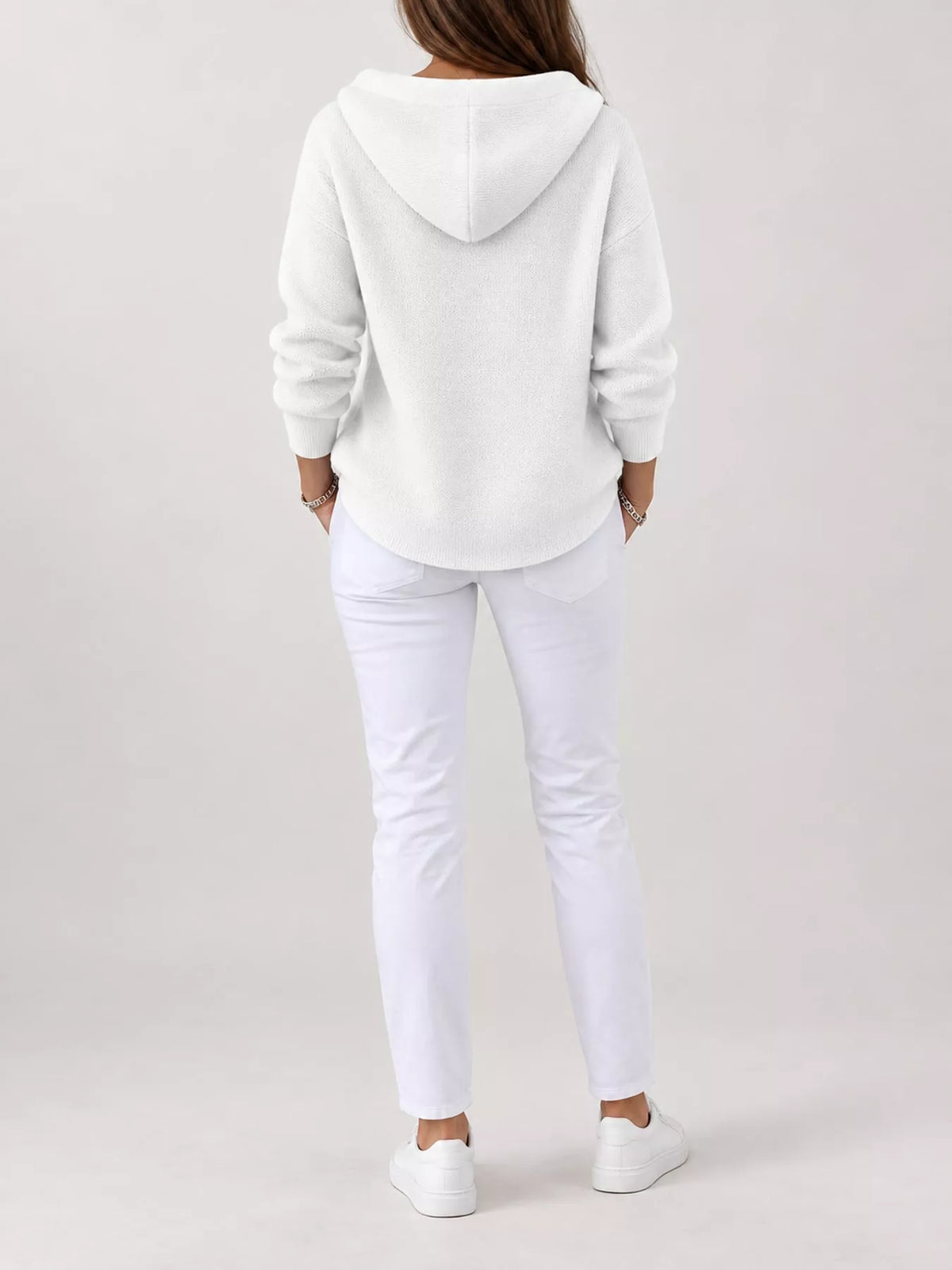Full Size Hooded Button-Down Knit Cardigan Plus Size - White - View 39
