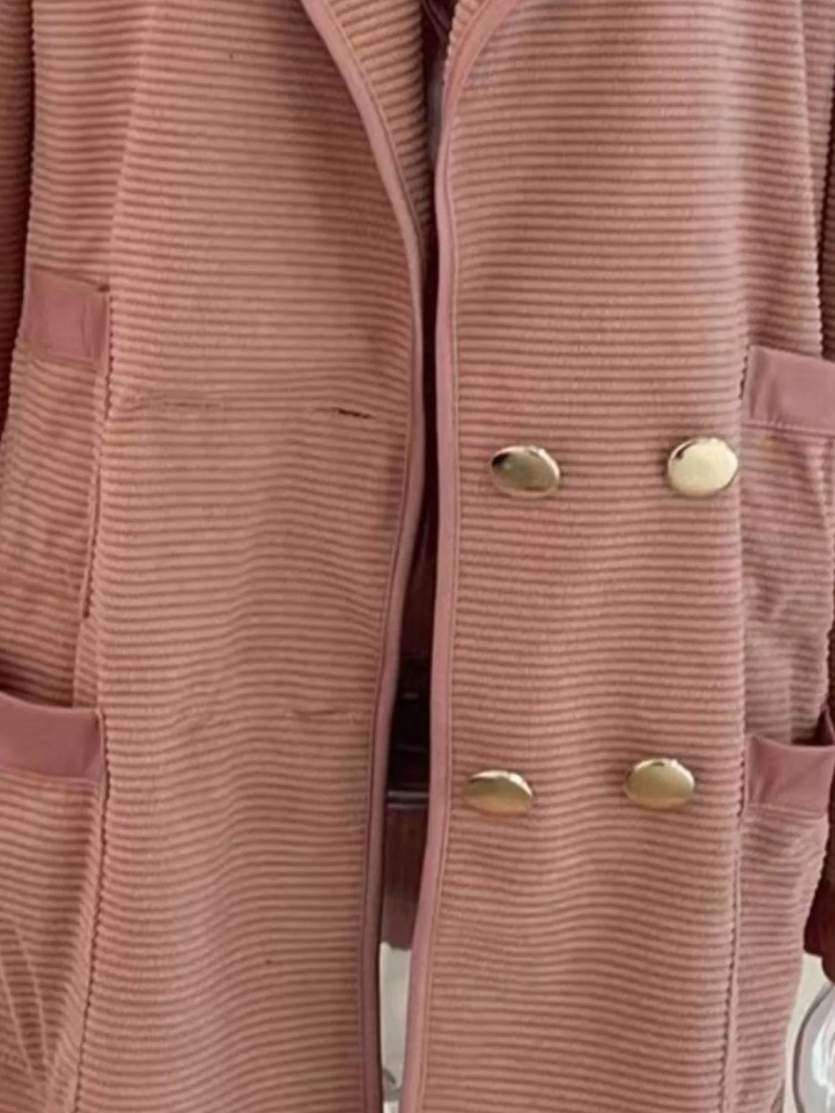 Texture Knit Double-Breasted Blazer - Pink - View 5