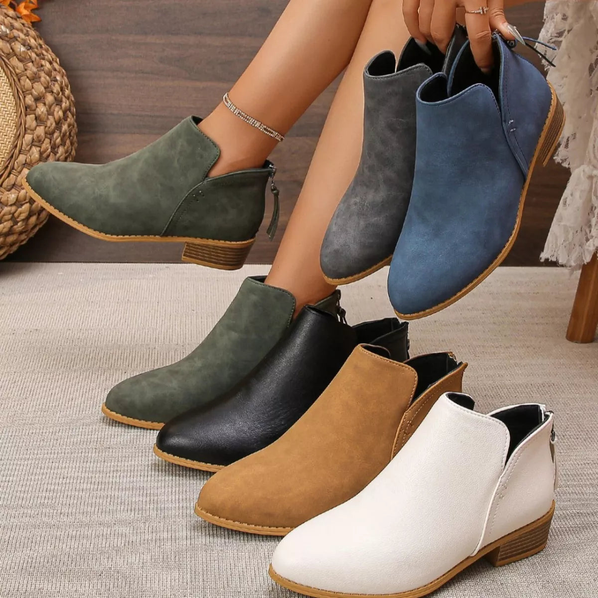 Point Toe Block Heels Boots - Color comparison - View 1