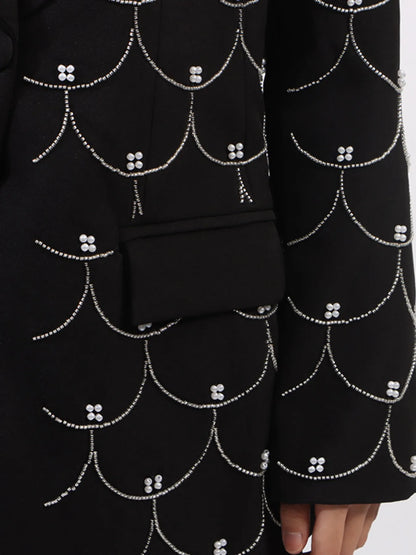 Pearl Detail Long Sleeve Blazer - Black - View 11
