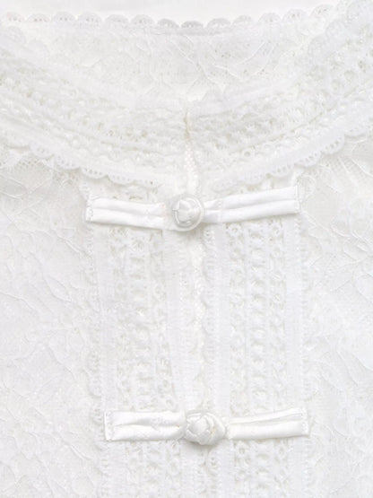 Lace Chinese Style Button Shirt - White - View 6