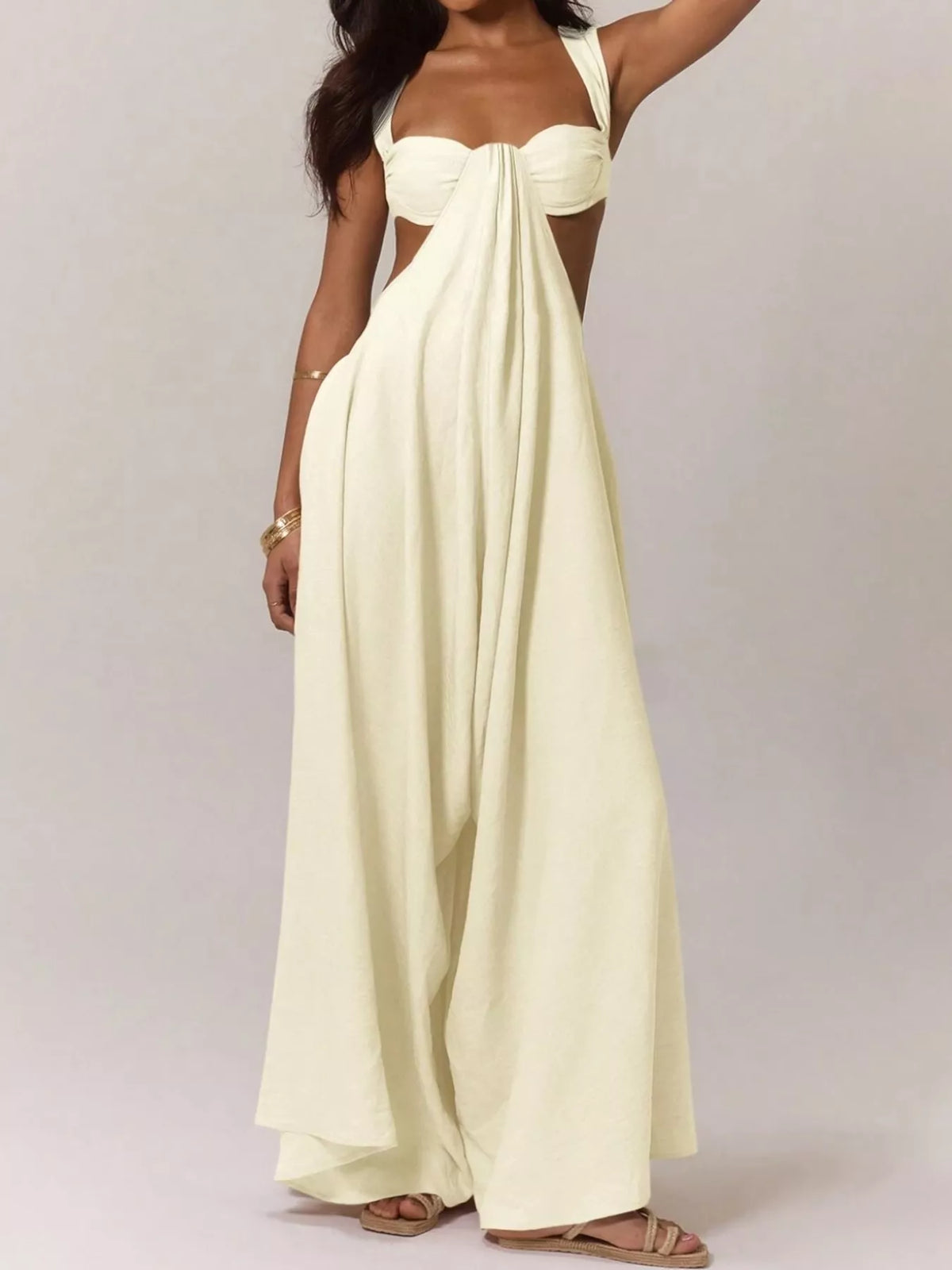 Backless Wide-Leg Jumpsuit with Cut-out Detail - Off White - View 10
