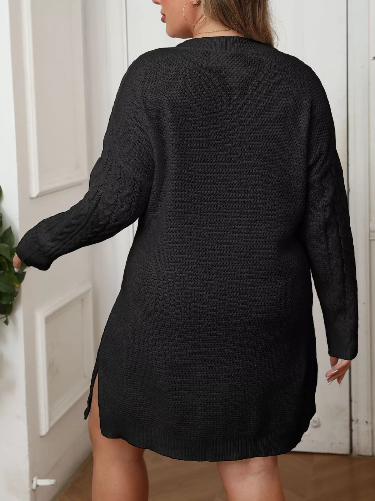 Plus Size Strawberry Cable Knit Sweater Dress - Black - View 4