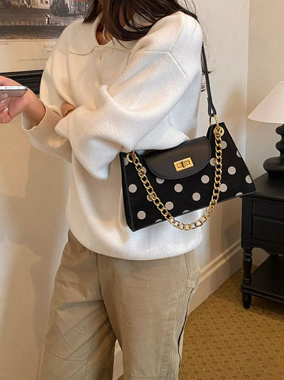 Polka Dot Shoulder Bag - Black - View 4