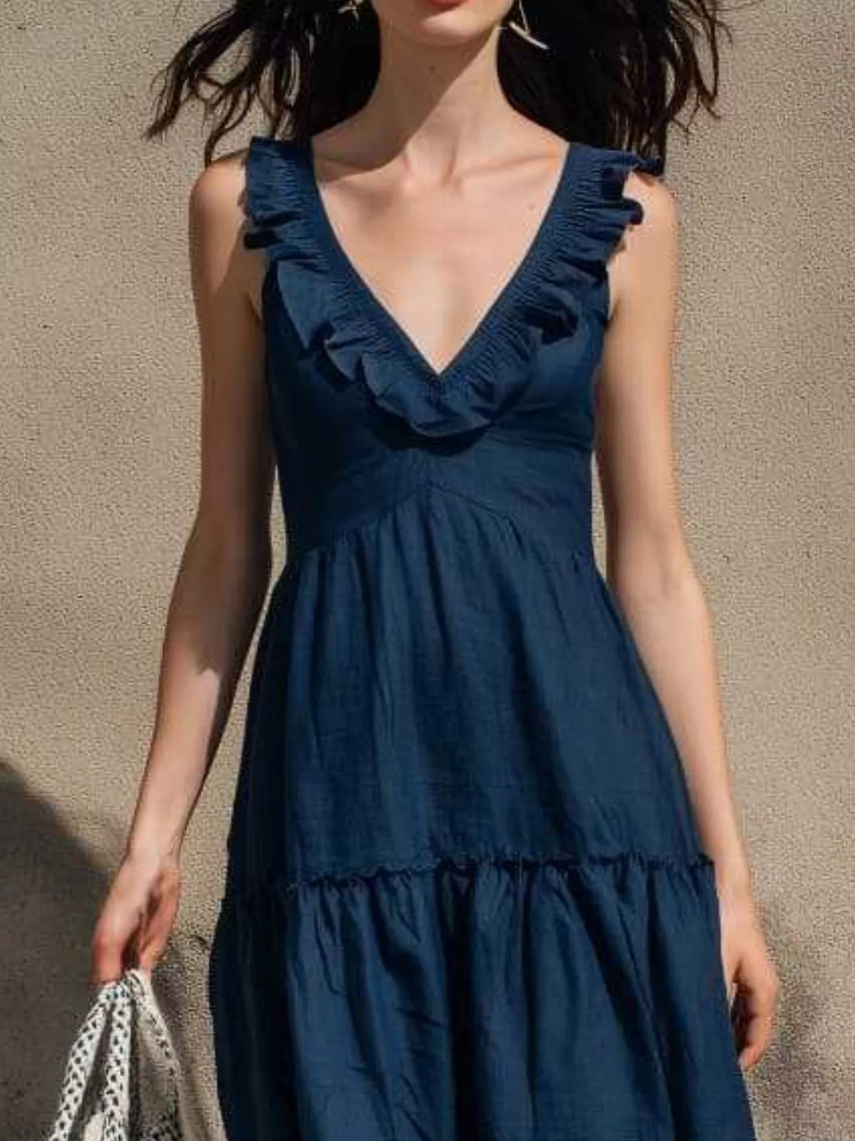 Full Size Ruffled V-Neck Tiered Midi Dress Plus Size - Navy - View 2