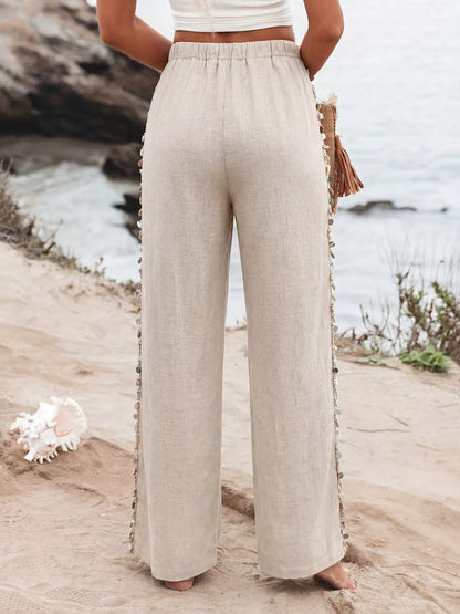 Drawstring Wide Leg Pants - Khaki - View 6