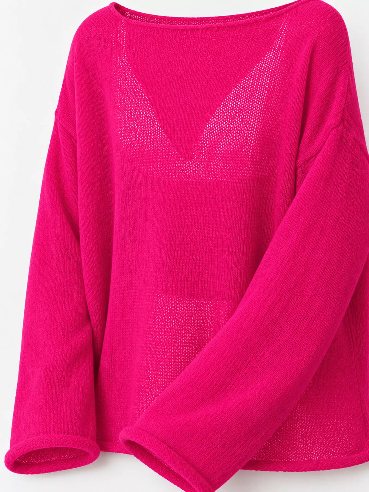 Full Size Sheer Lightweight Knit Top Plus Size - Hot Pink - View 47