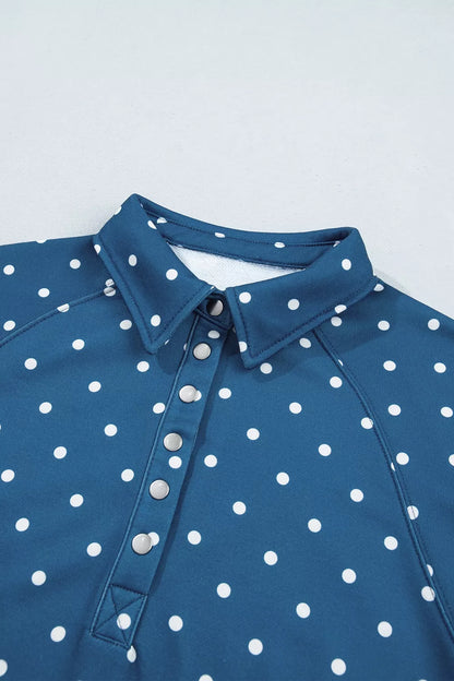 Polka Dot Snap-Button Sweatshirt - Dusty Blue - View 4