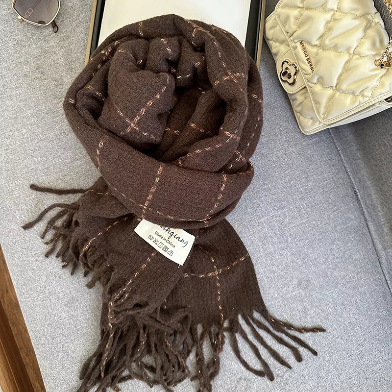 Fringe Plaid Scarf - Brown - View 3