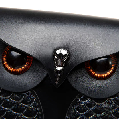 Owl Design Leather Crossbody Bag - Black - View 5