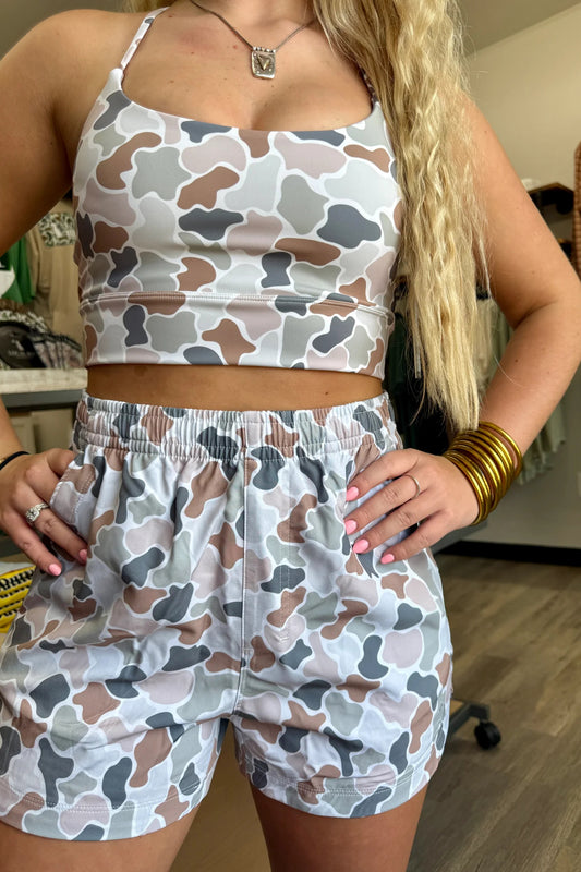 Multicolour Camouflage Printed Cropped Tank Athleisure 2pcs Short Set - Multicolour - 2