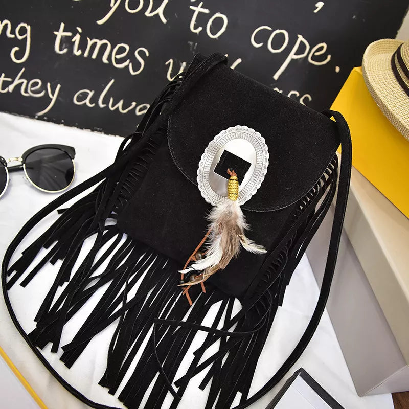 Fringe Tassel Crossbody Bag - Black - View 1