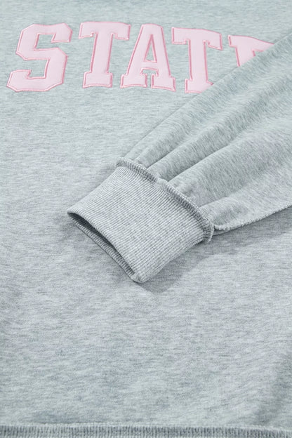 Exposed Seam Mock Neck STATE Letter Graphic Loose Sweatshirt - Gray - View 10