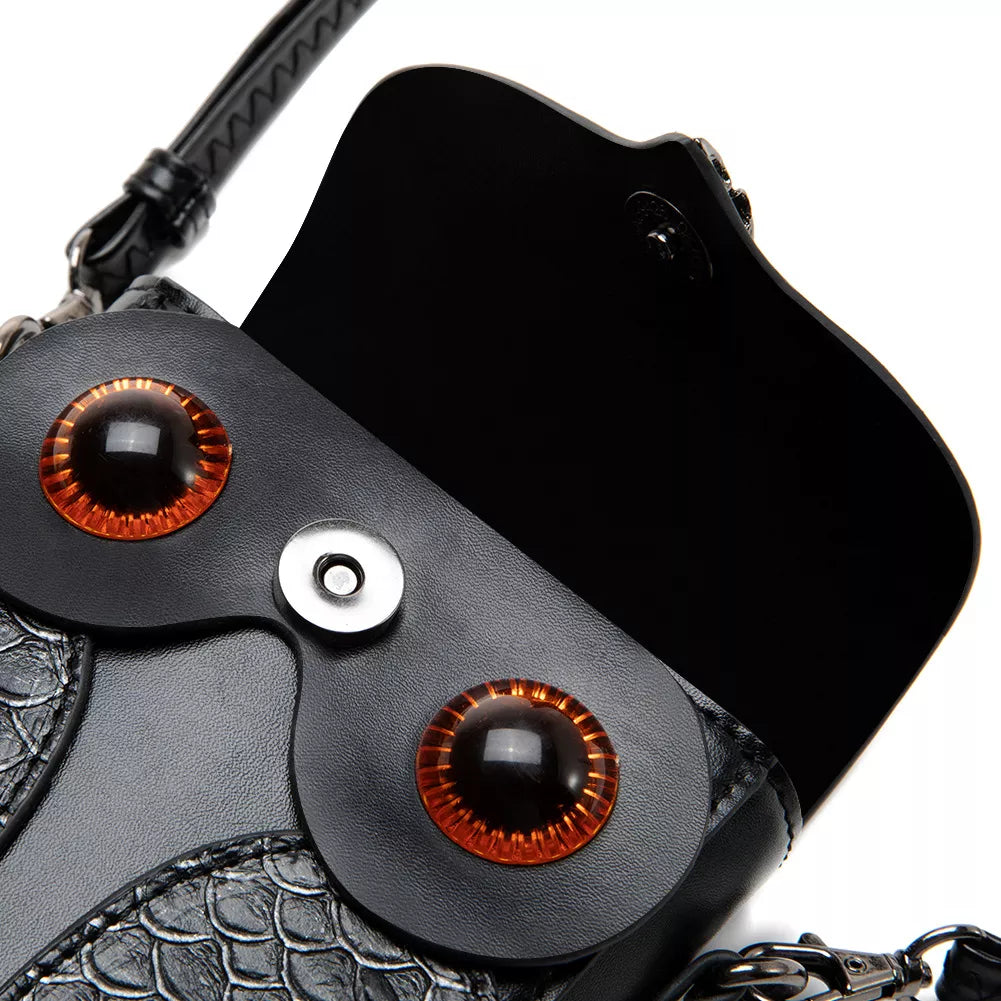 Owl Design Leather Crossbody Bag - Black - View 6