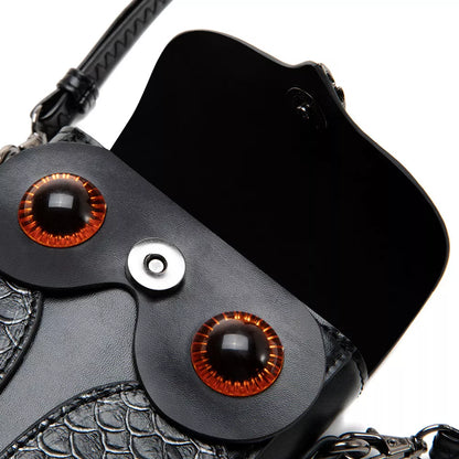 Owl Design Leather Crossbody Bag - Black - View 6