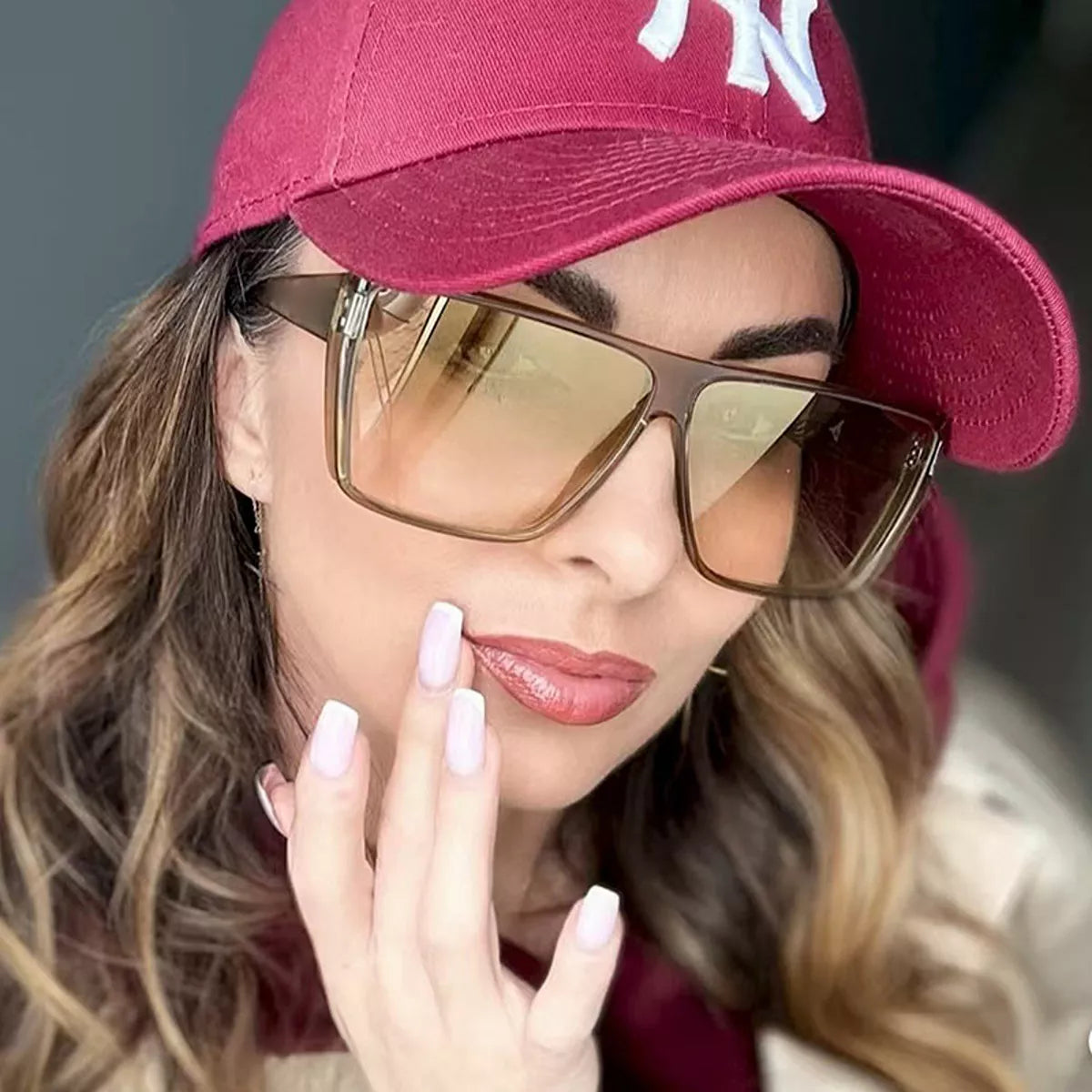 Oversized Square Sunglasses - Tan - View 4