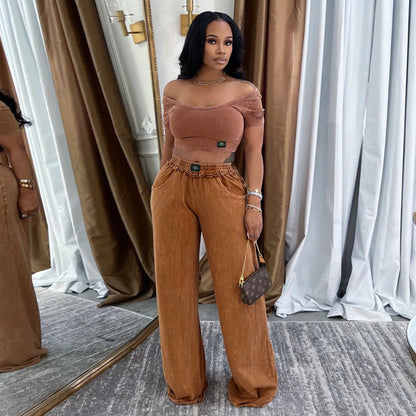Waist up U-neck wide leg pants set