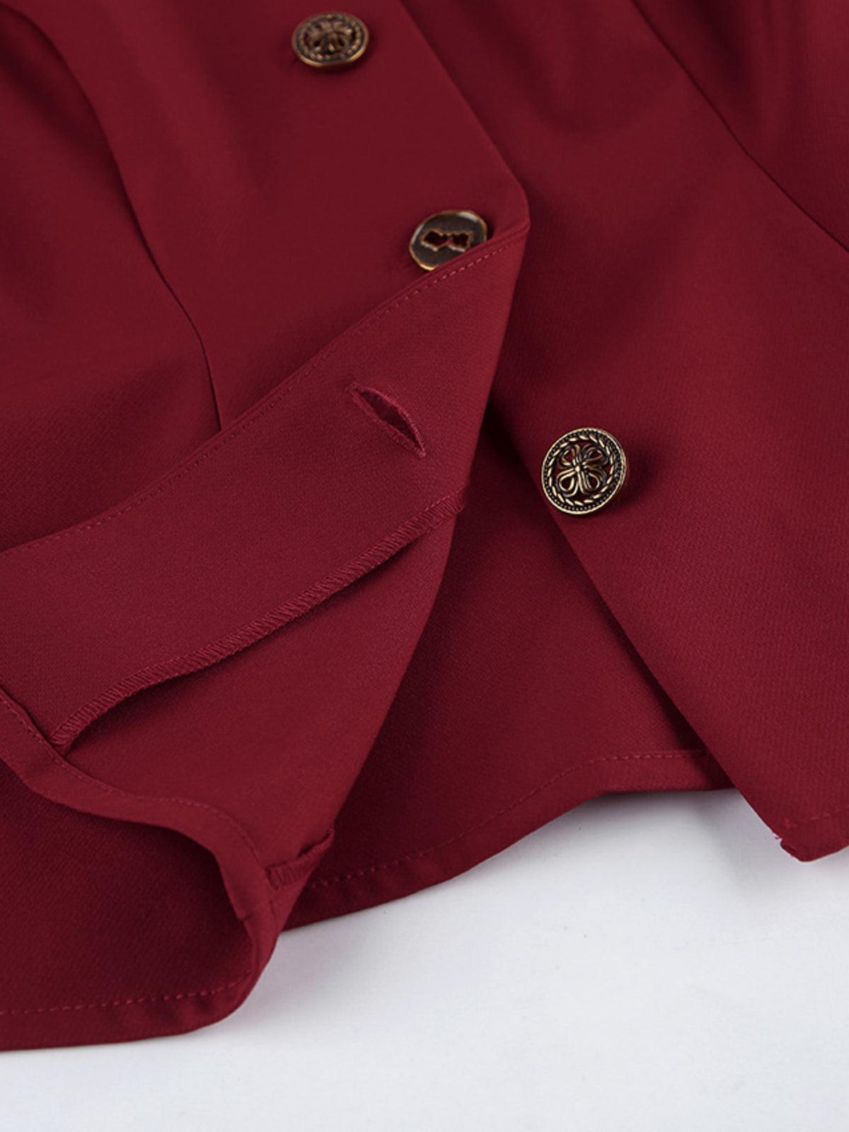 Button Up Peplum Blazer & Skirt Set - Burgundy - View 12