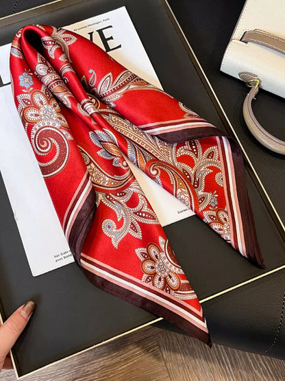 Vintage Paisley Silk Scarf - Deep Red - View 8