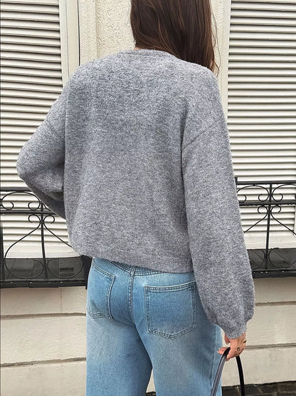 Tie Front Dropped Shoulder Cardigan - Gray - View 5