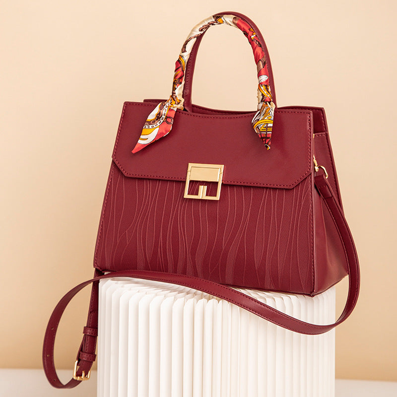 Scarf Decor Leather Handbag - Red - View 5
