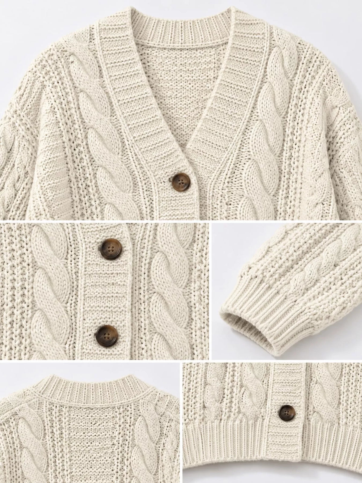 Cable Knit Button-Down Cardigan - Off-White - View 15