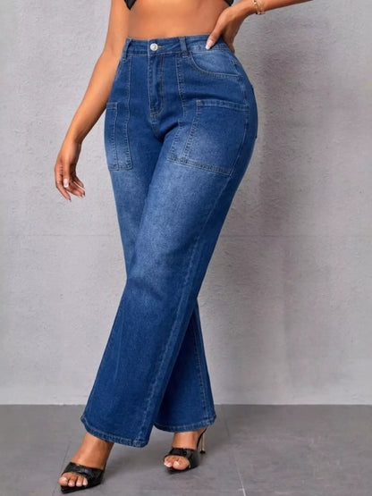 High-Waisted Wide Leg Jeans - Peacock  Blue - View 6