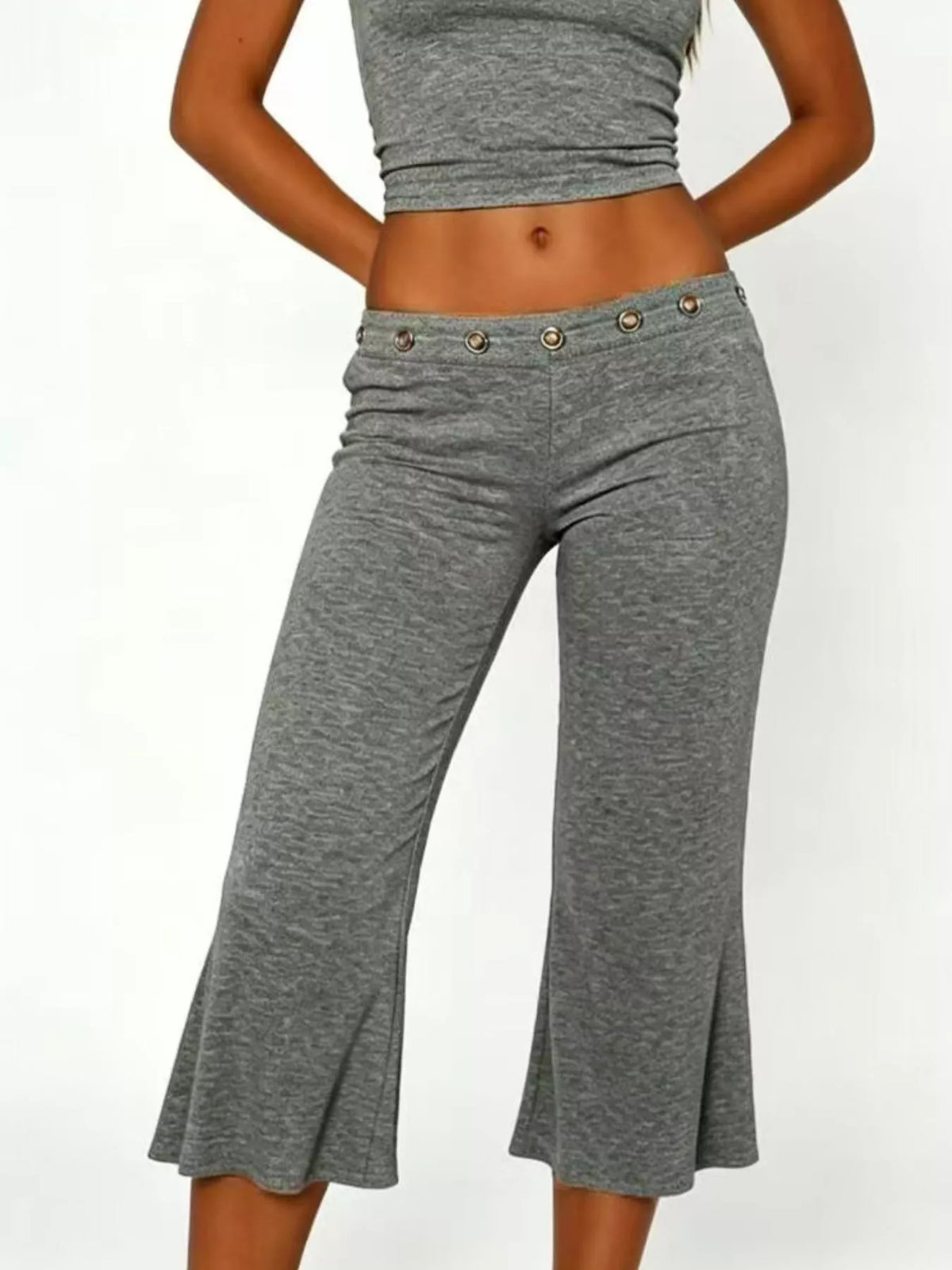 Mid Rise Capris Pants - Dark Gray - View 11