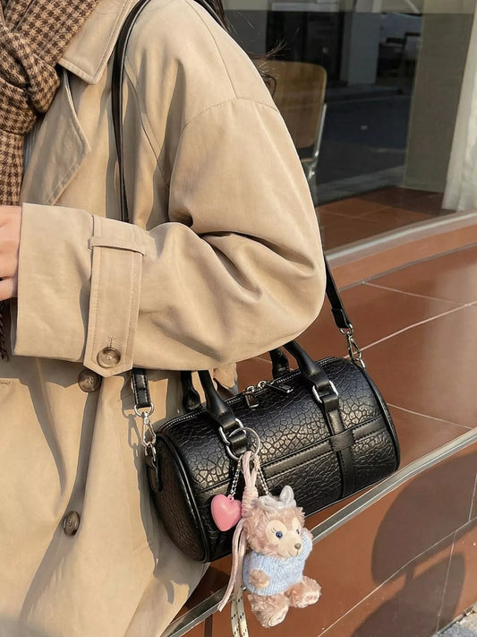 Textured Barrel Crossbody Bag - Black - View 2