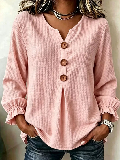 Waffle Knit Long Sleeve Top - Blush Pink - View 4