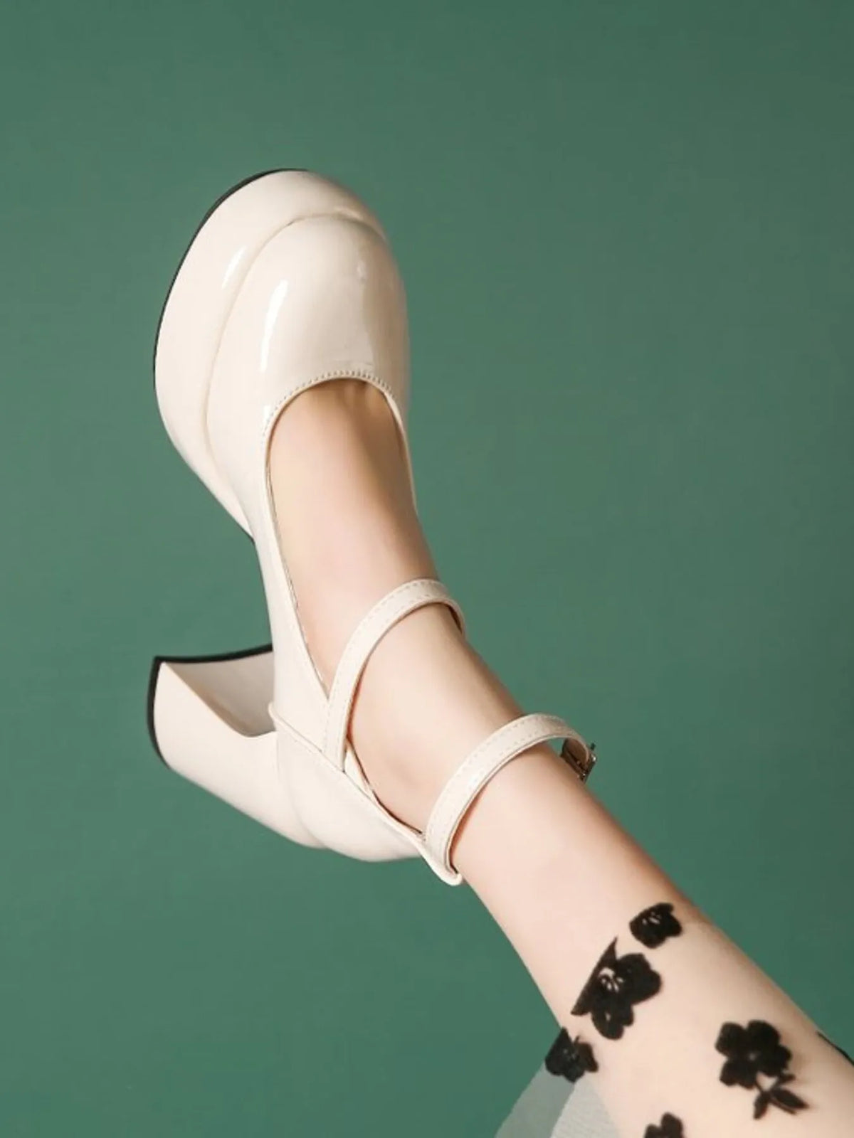 Patent Leather Mary Jane Platform Pumps - Cream - View 16