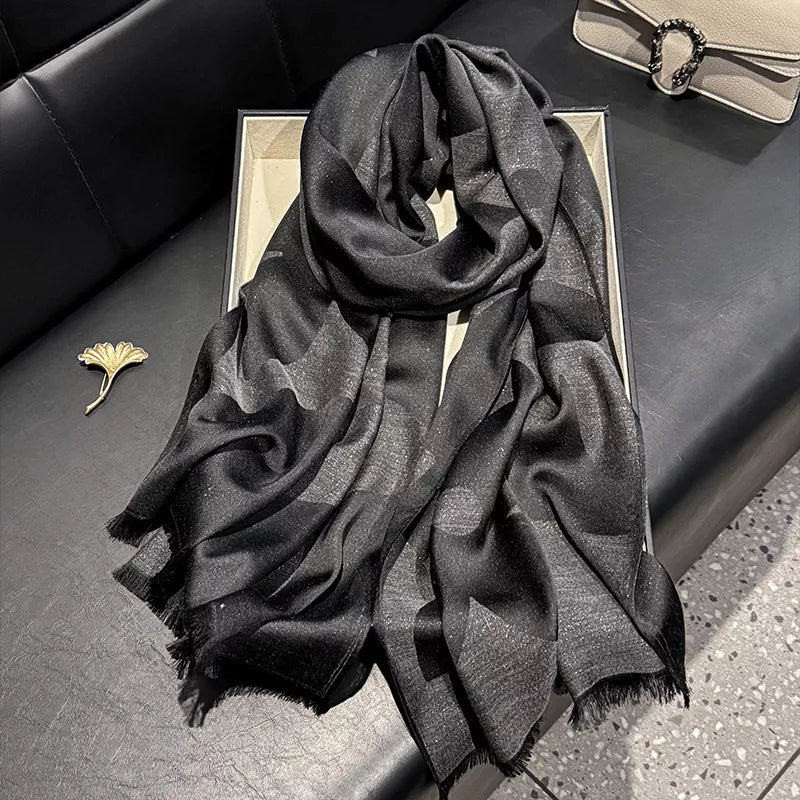 Lightweight Raw Hem Scarf - Black - View 8