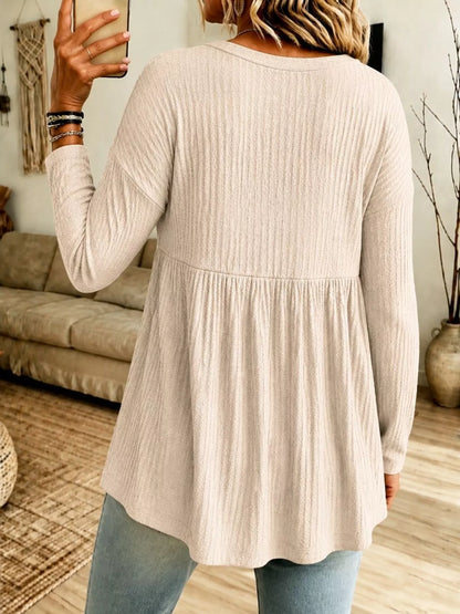 Button Detail Knitted Casual Top - Apricot - View 4