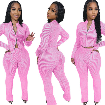 Fashionable Casual Women's Knit Sweater with Two-Way Zipper Urban  Autumn/Winter Outfit Set