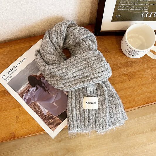 Soft Knit Winter Scarf - Gray - View 2