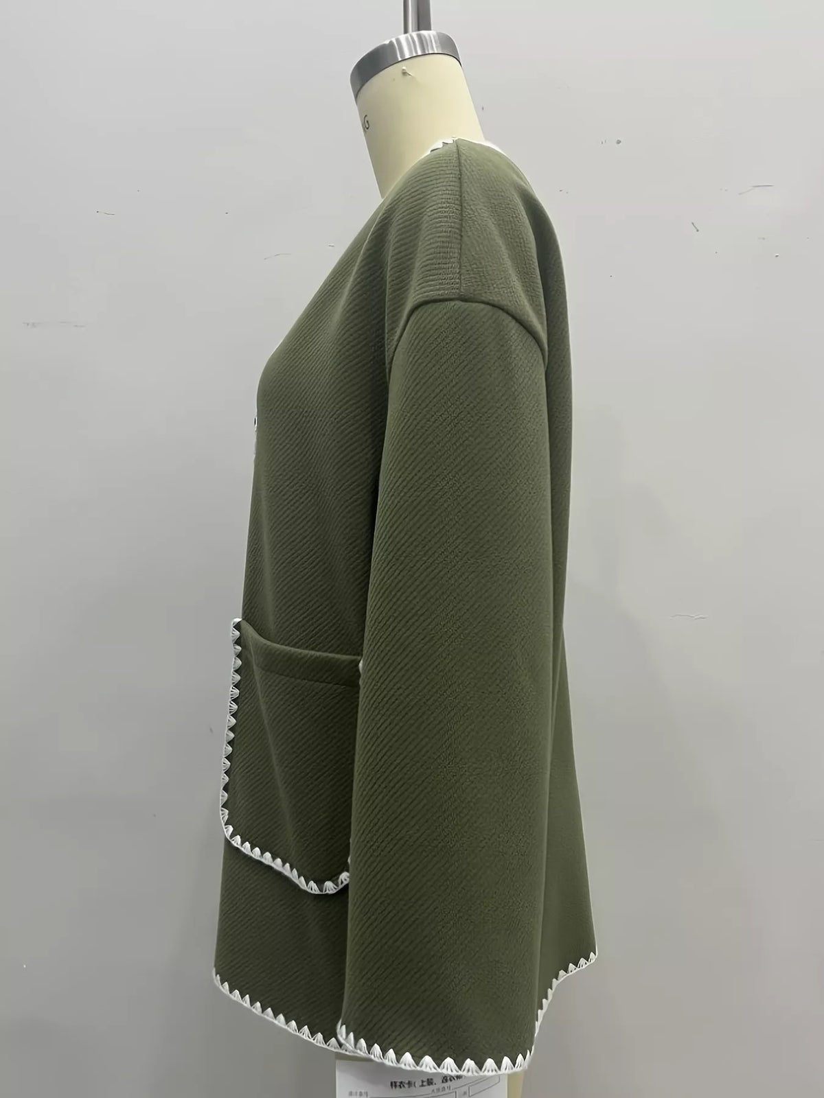 Contrast Trim Button-Front Outerwear - Army Green - View 7