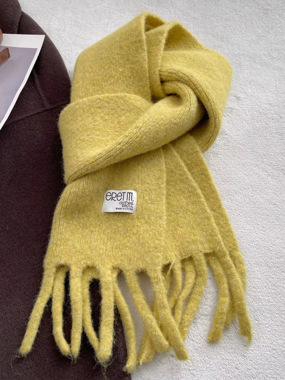 Fringe Solid Color Scarf - Yellow - View 3