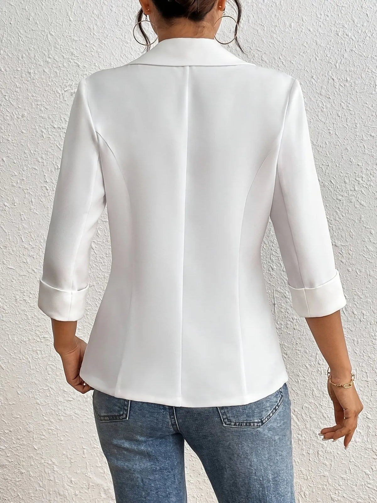 Classic Lapel Collar One Button Blazer - White - View 5
