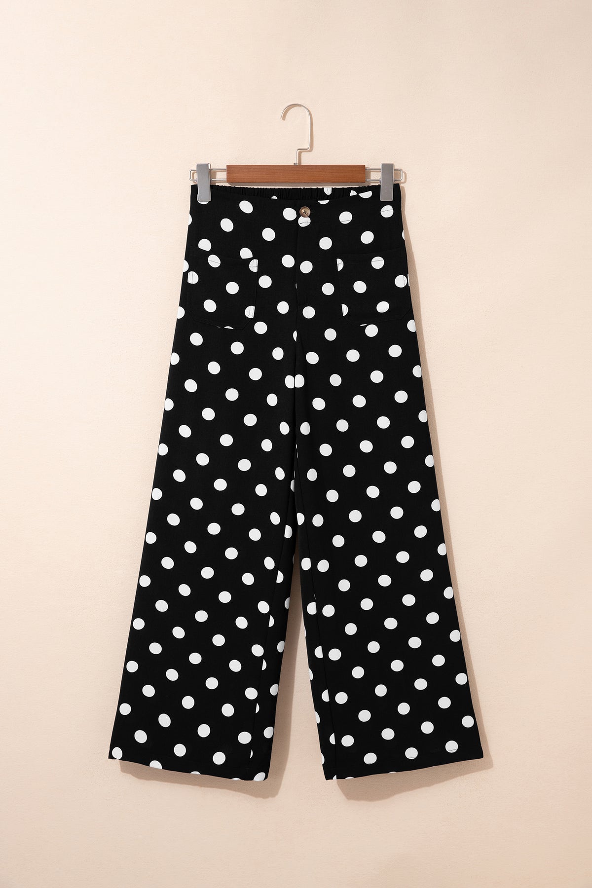 Sky Blue Polka Dot Print Patched Pocket Mid-rise Straight Leg Pants