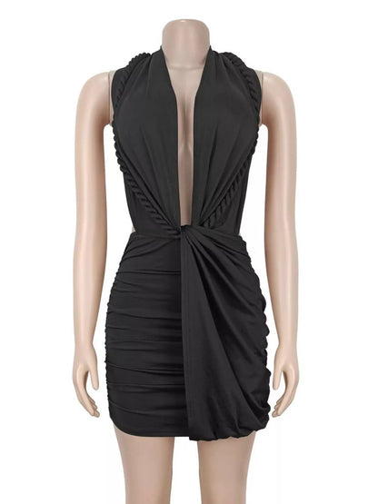 Ruched Halter Neck Bodycon Mini Dress - Black - View 3