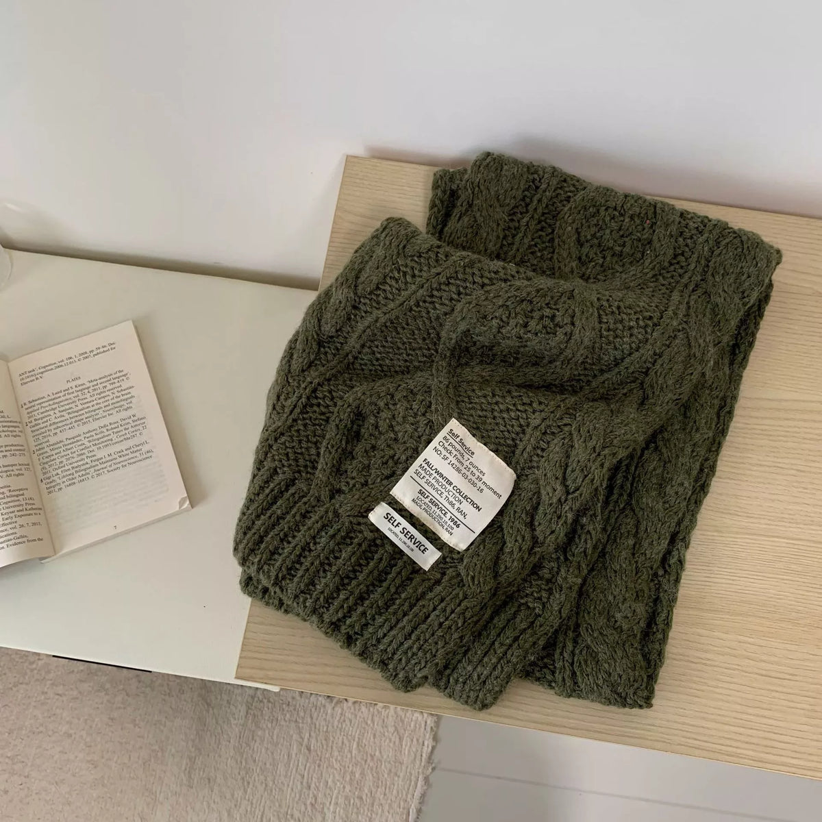 Chunky Cable Knit Scarf - Black Forest - View 6