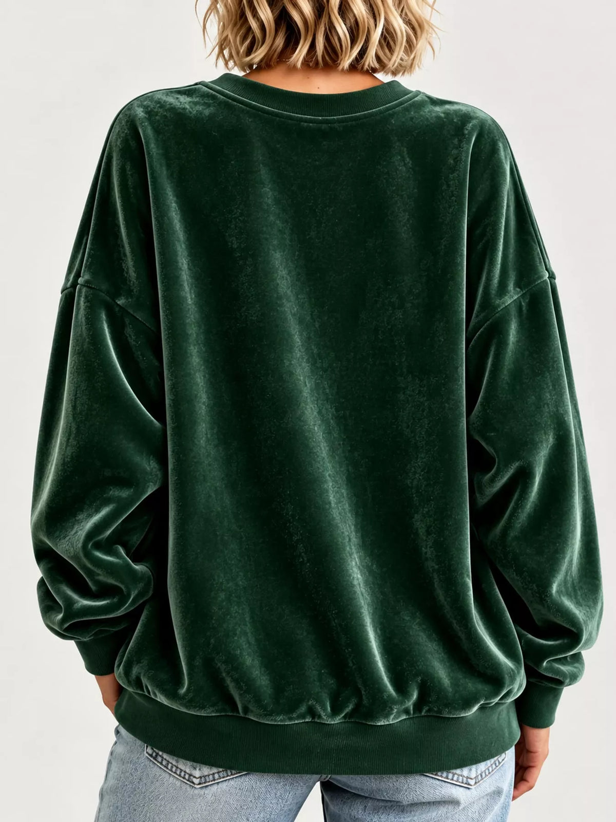 Full Size Crew Neck Drop Shoulder Sweatshirt Plus Size - Dark Green - View 24