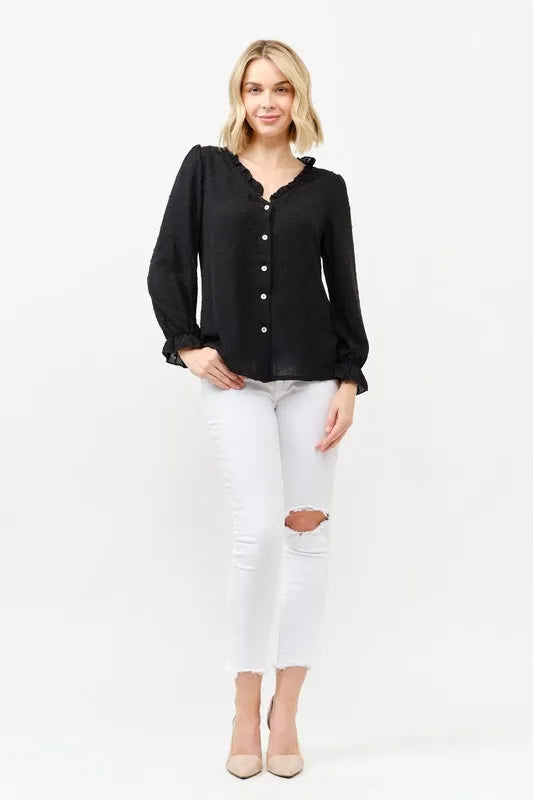 And The Why Polka Dot Ruffle Detailed Blouse Top - BLACK - View 1