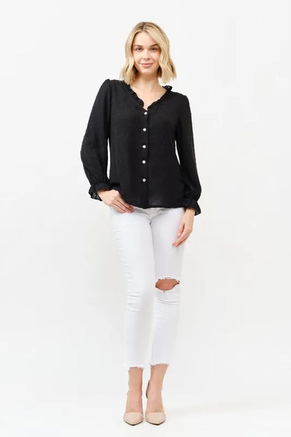 And The Why Polka Dot Ruffle Detailed Blouse Top - BLACK - View 1